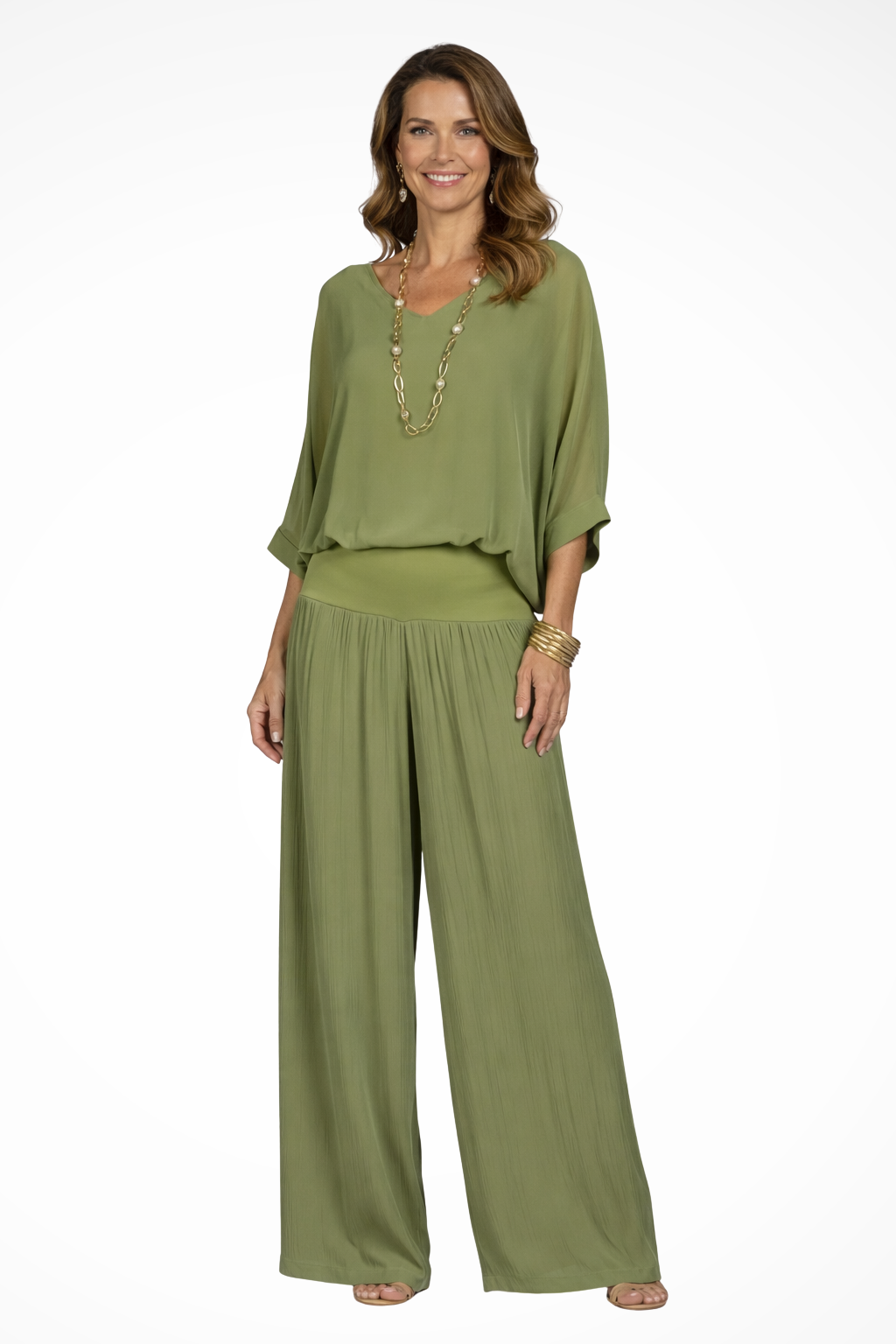 Women's Layered Top and Wide Leg Trousers Set – Elegant Style