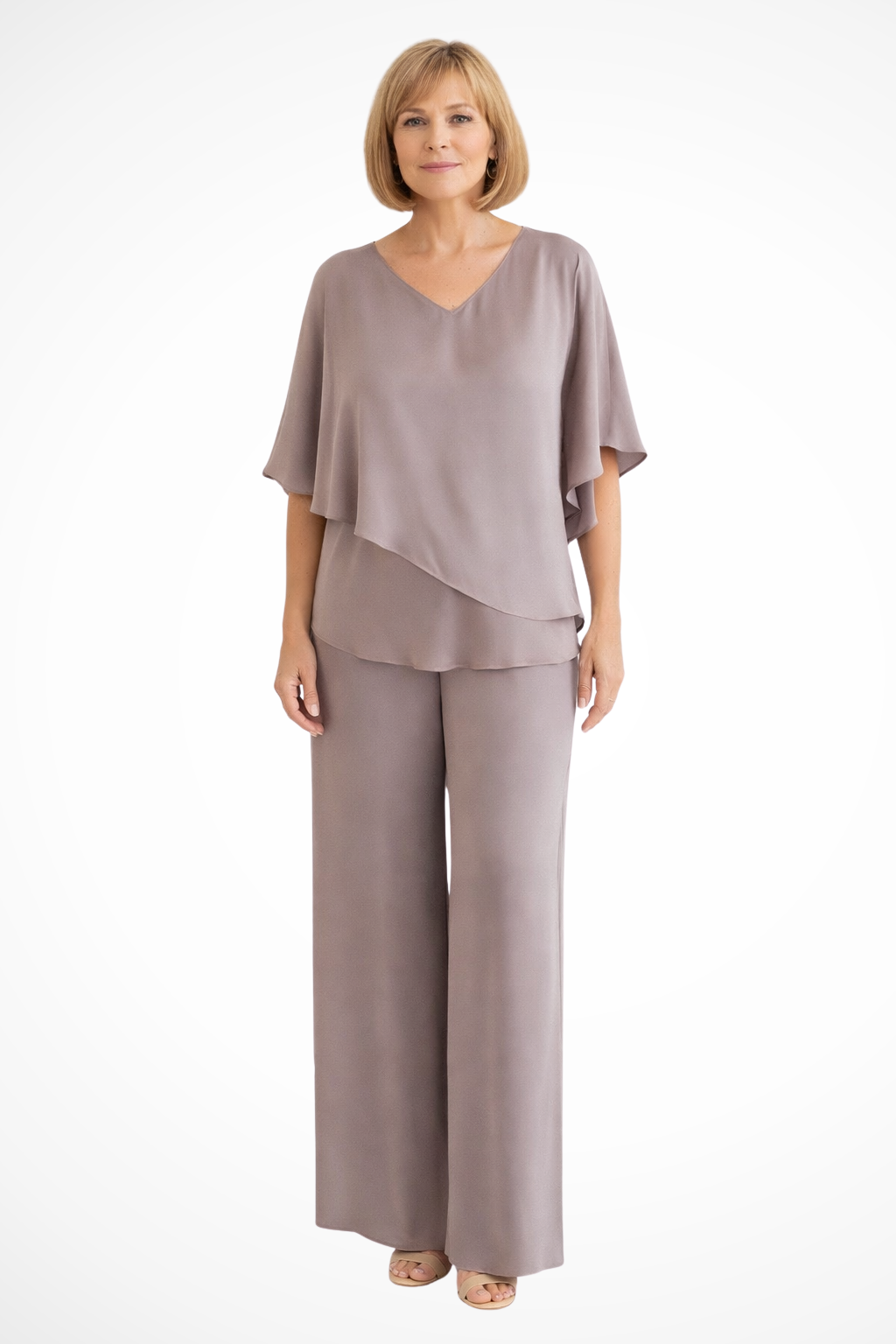 Women's Batwing Sleeve Two-Piece Set – V-Neck Wide Leg Style
