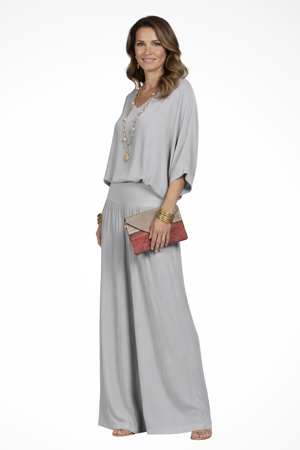 Women's Layered Top and Wide Leg Trousers Set – Elegant Style