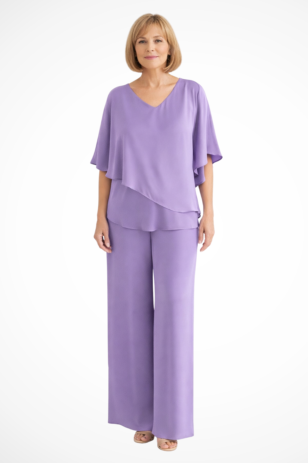 Women's Batwing Sleeve Two-Piece Set – V-Neck Wide Leg Style
