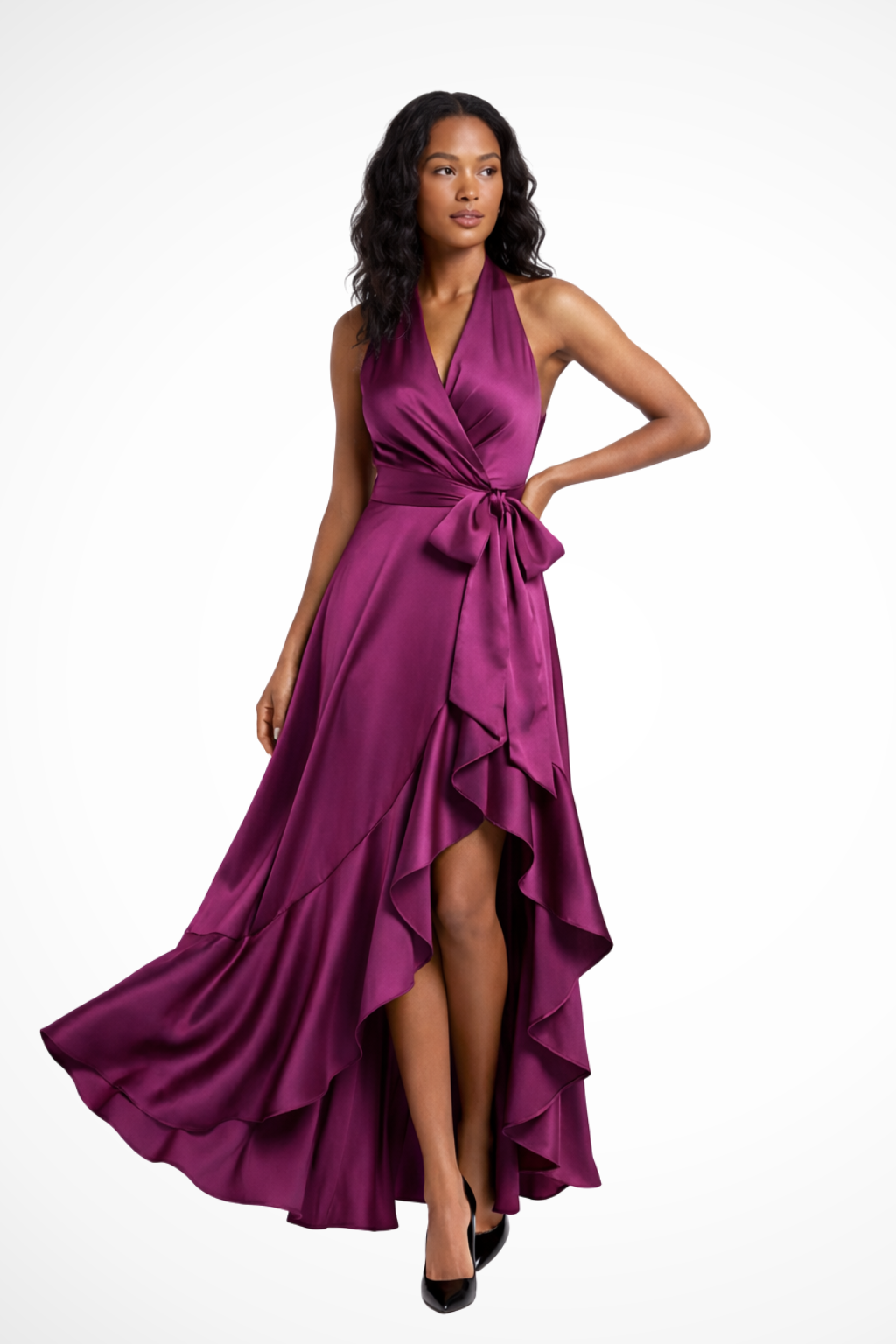 Women's Halter Satin Maxi Dress – Wedding Guest Elegant Style