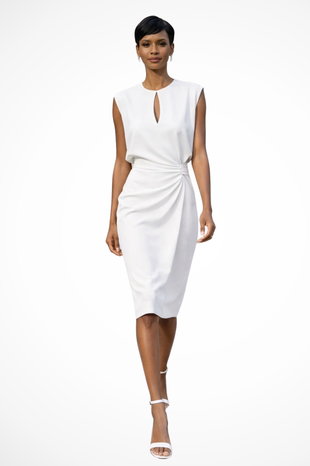 Women's Ruched Wrap Midi Dress – Elegant Cap Sleeve Style