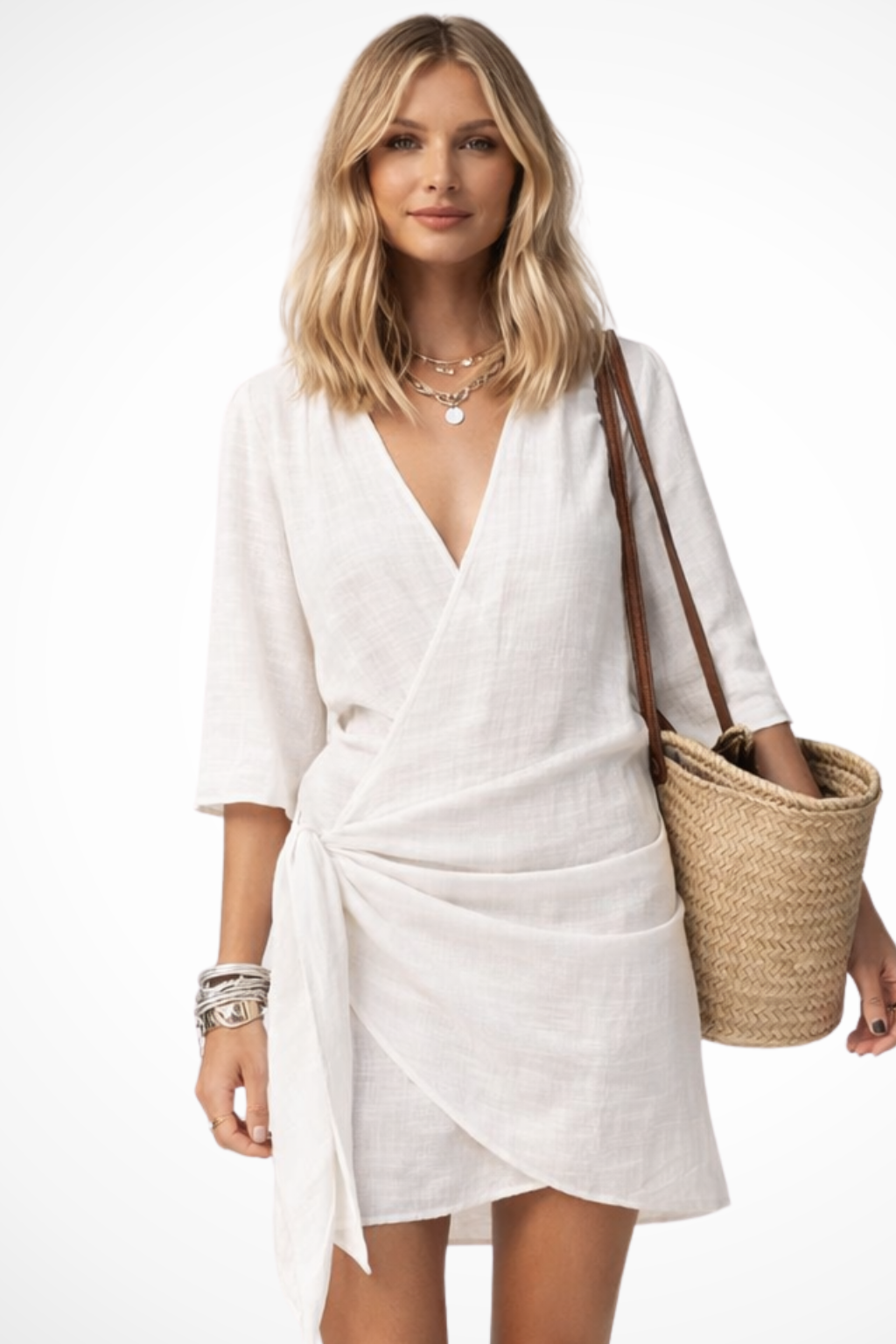 Women's Wrap Mini Dress – Tie Waist Short Sleeve Style