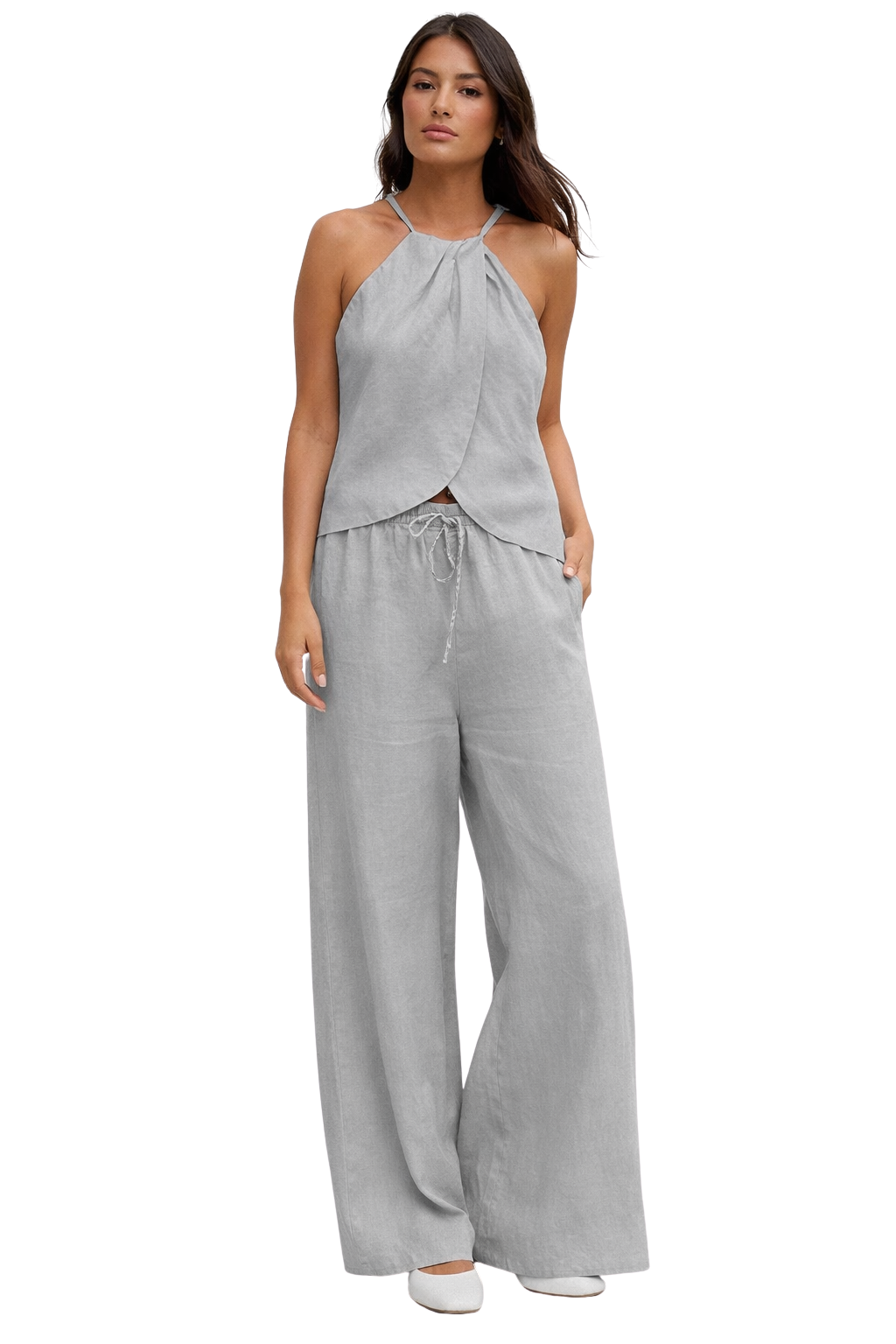 Women's Halter Top and Wide Leg Trousers Set – Summer Style