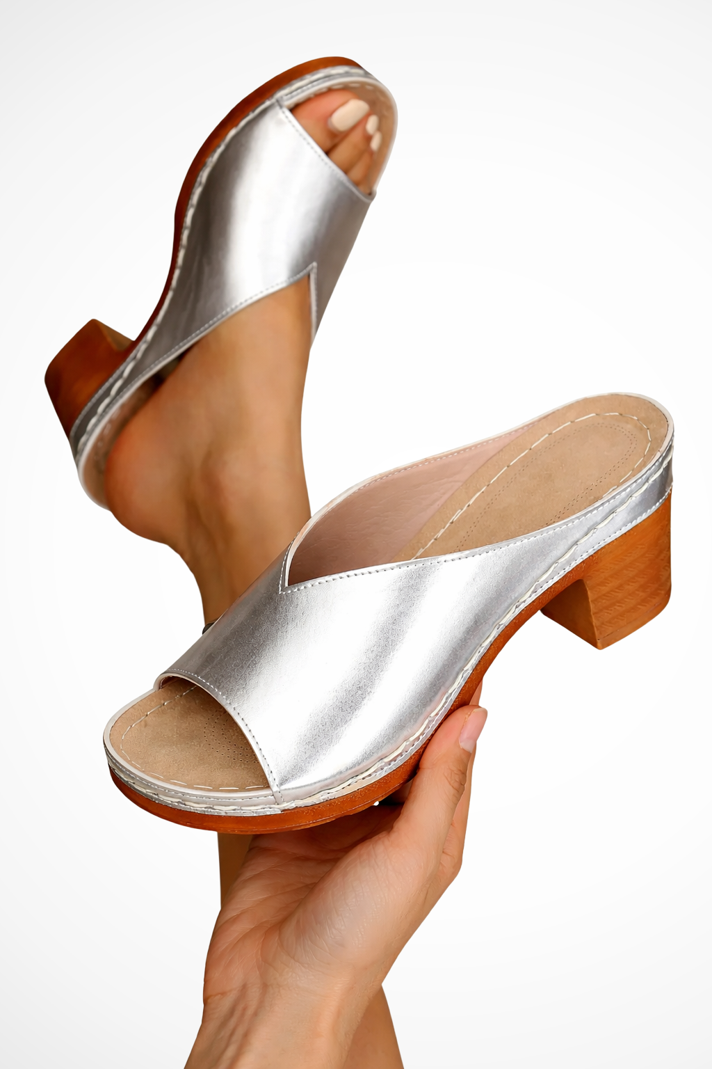 Women's Open Toe Block Heel Mules – Slip-On Elegant Style