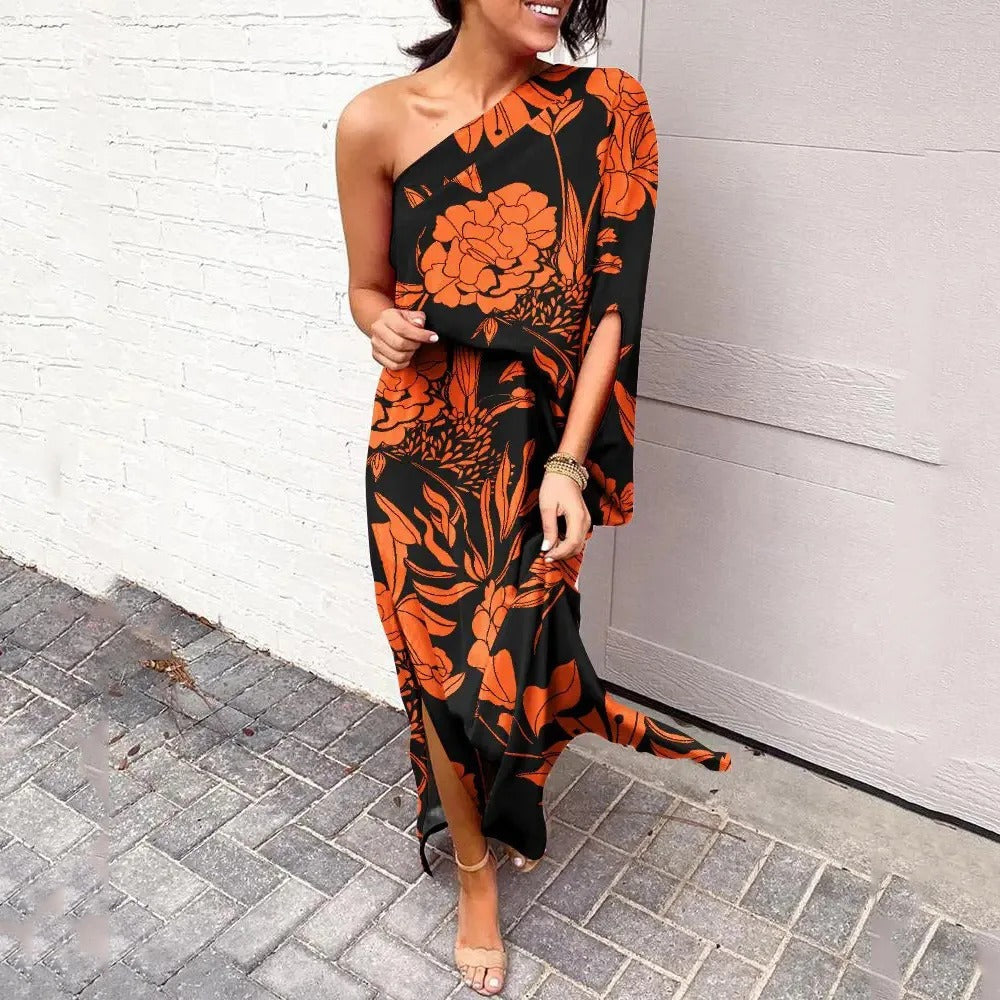 Women's Bold Bloom One-Shoulder Maxi Dress