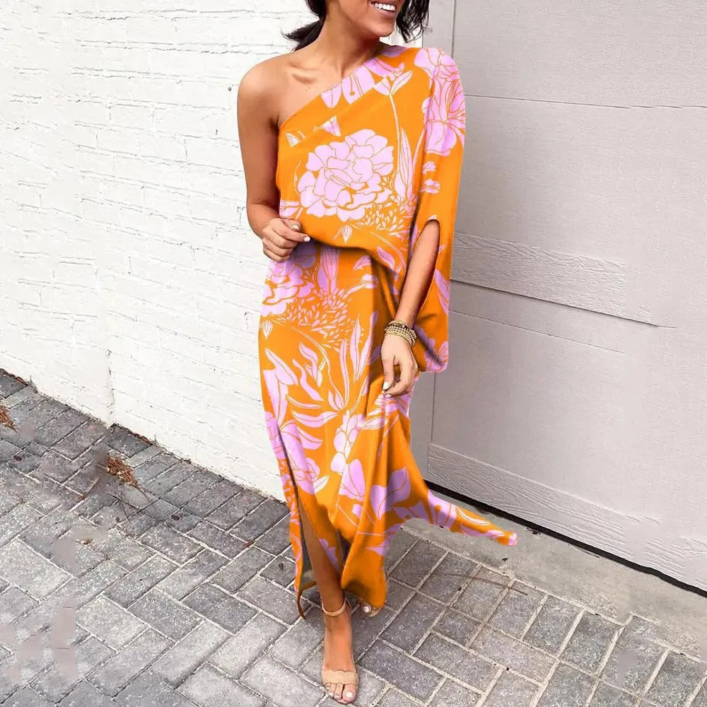 Women's Bold Bloom One-Shoulder Maxi Dress