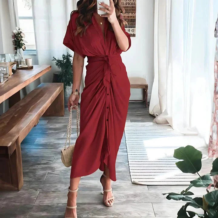 Women's Sunset Whisper Ruched Midi Dress