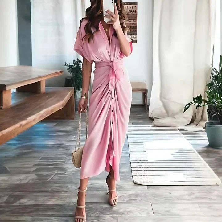 Women's Sunset Whisper Ruched Midi Dress