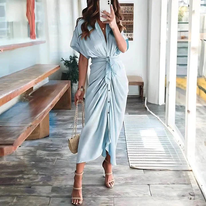 Women's Sunset Whisper Ruched Midi Dress