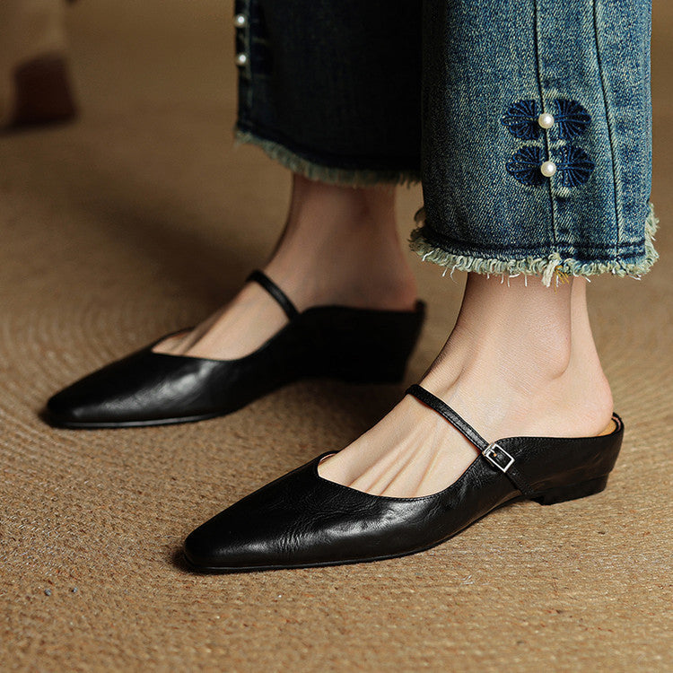 Women's Genuine Leather Slip-On Mules – Chic Everyday Comfort