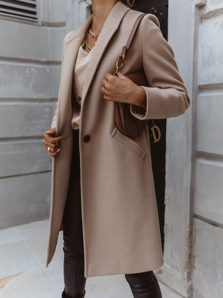 Women's Double-Breasted Long Coat – Trendy Tailored Outerwear Style