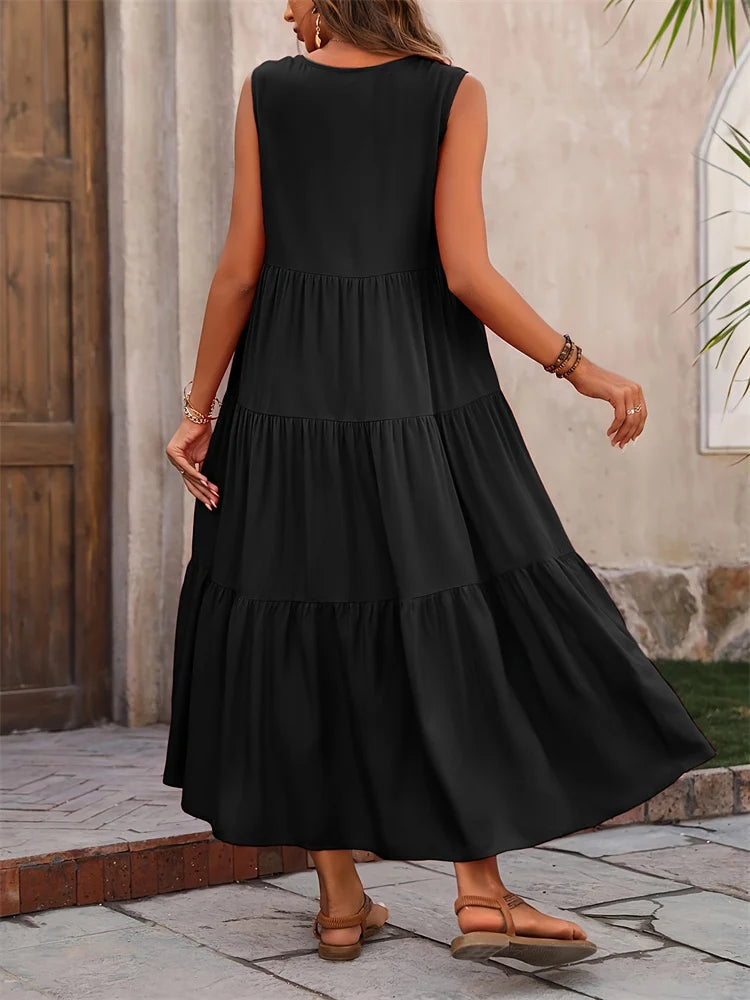 Women's Sleeveless Tiered Maxi Dress – Flowy Summer Style