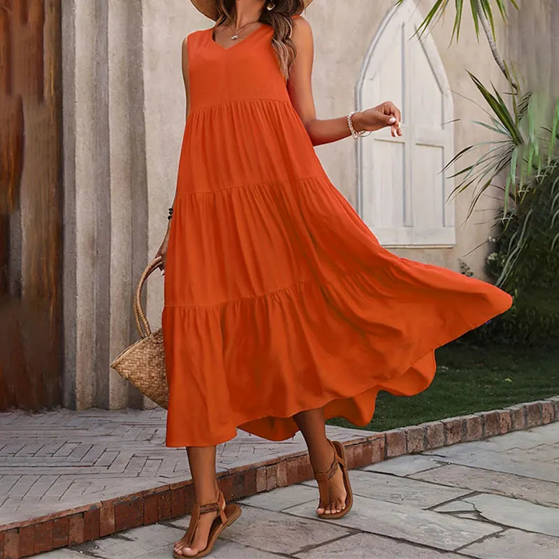 Women's Sleeveless Tiered Maxi Dress – Flowy Summer Style