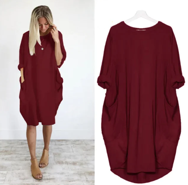 Women's Oversized Cotton Midi Dress – Long Sleeve Casual Relaxed Fit