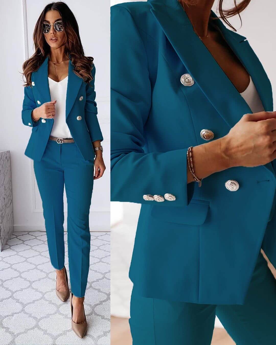 Women's Blazer and Tailored Pants Set – Elegant Modern Occasion Style