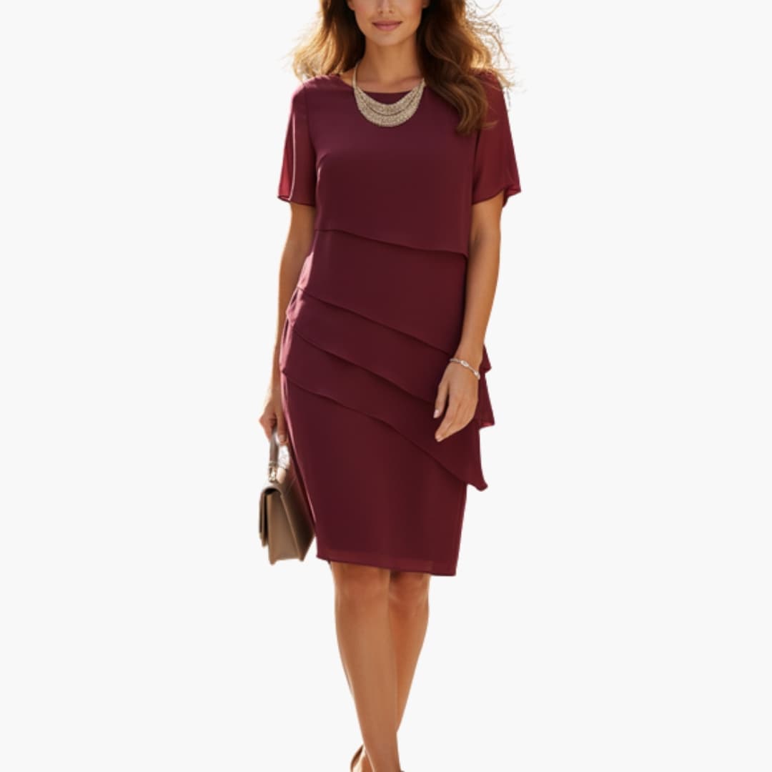 Women's Waist-Defined Midi Dress – Side Pockets Comfortable Everyday Style