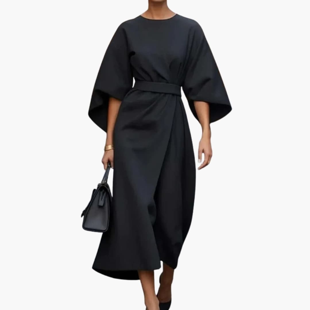 Women's Lantern Sleeve Dress – Waist Belt Detail Feminine Statement Style