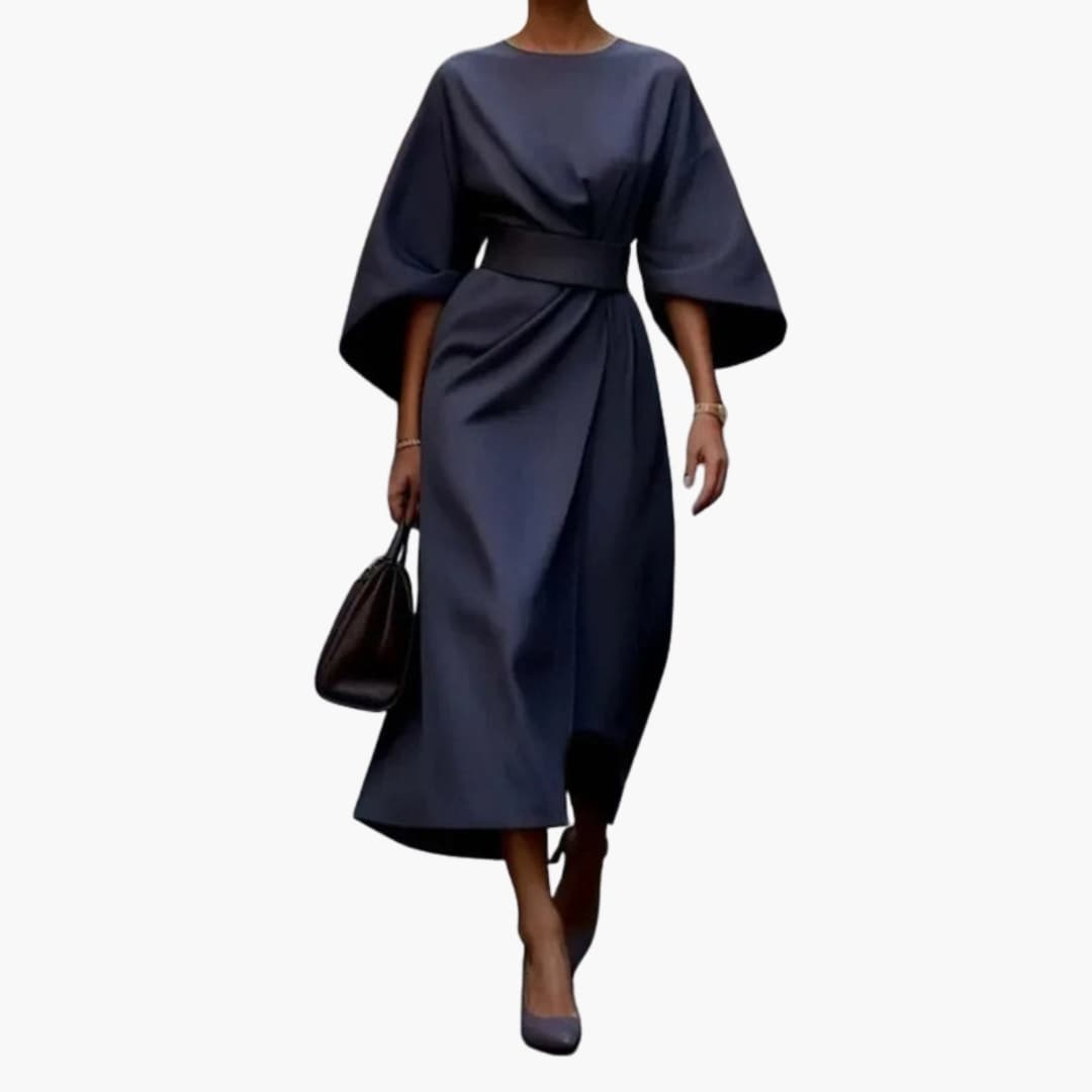 Women's Lantern Sleeve Dress – Waist Belt Detail Feminine Statement Style