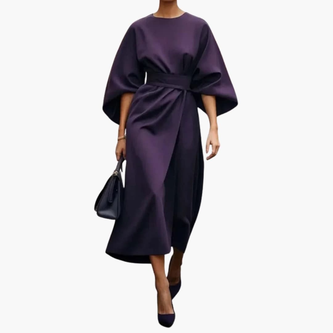 Women's Lantern Sleeve Dress – Waist Belt Detail Feminine Statement Style