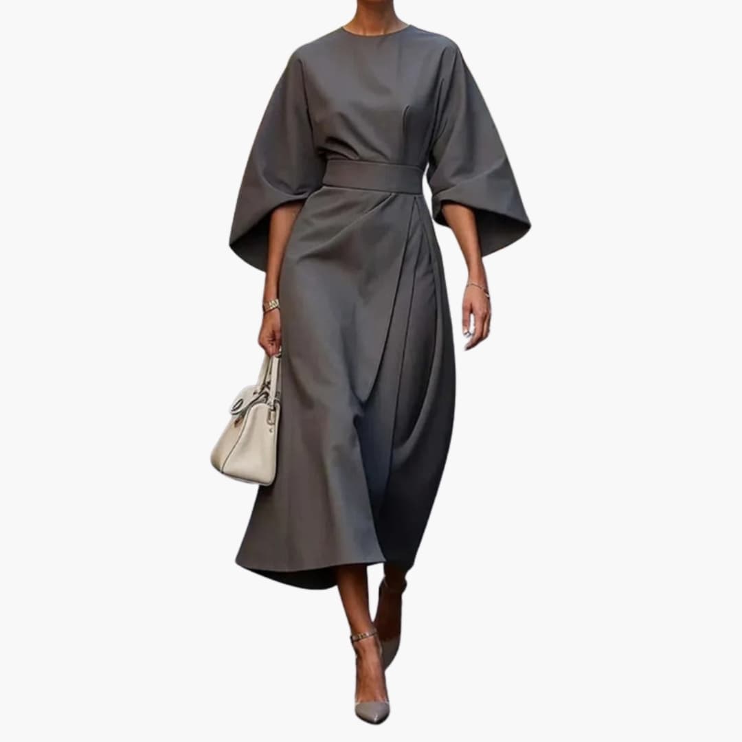 Women's Lantern Sleeve Dress – Waist Belt Detail Feminine Statement Style