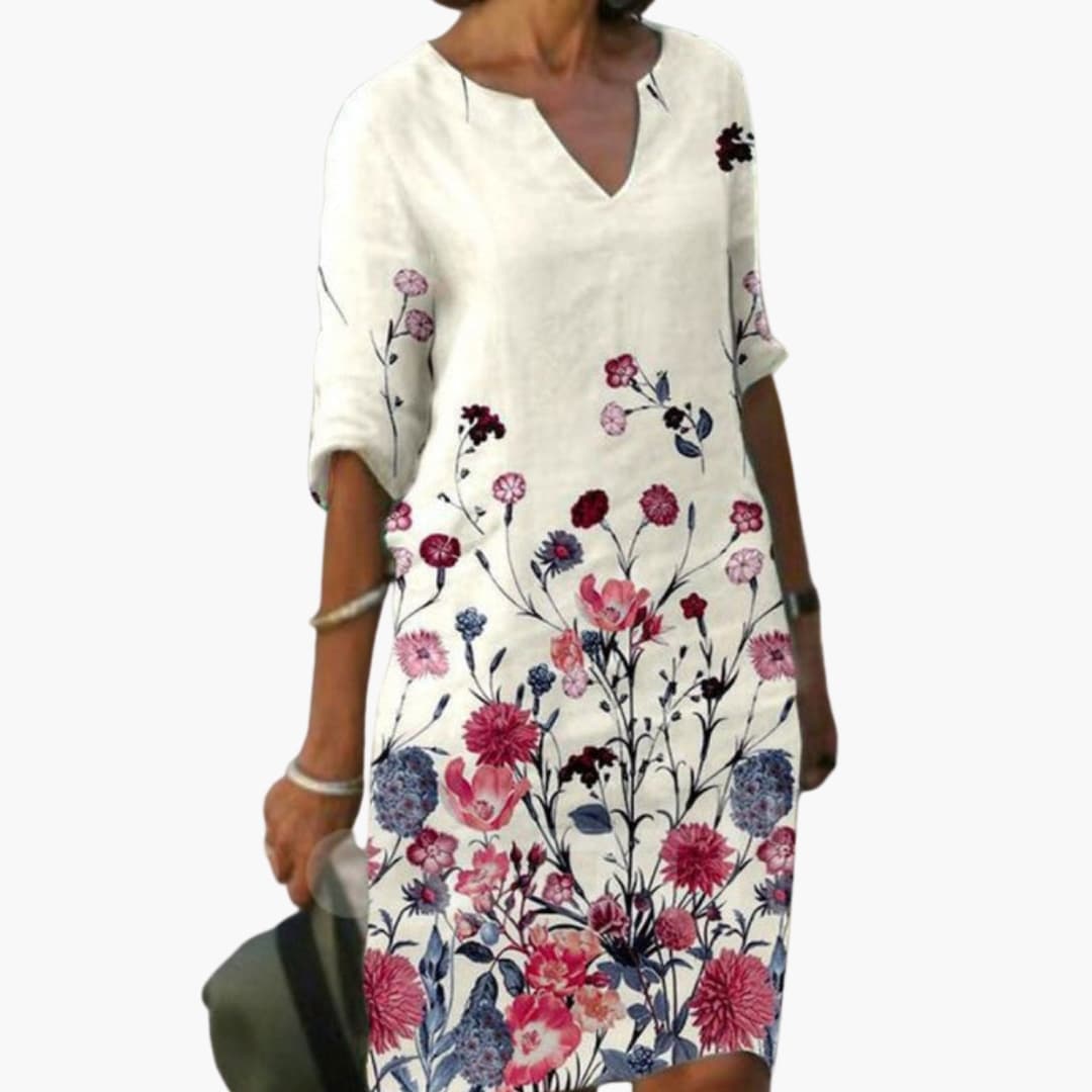 Women's Floral Dress – Round Neck Short Sleeve Garden Party Style