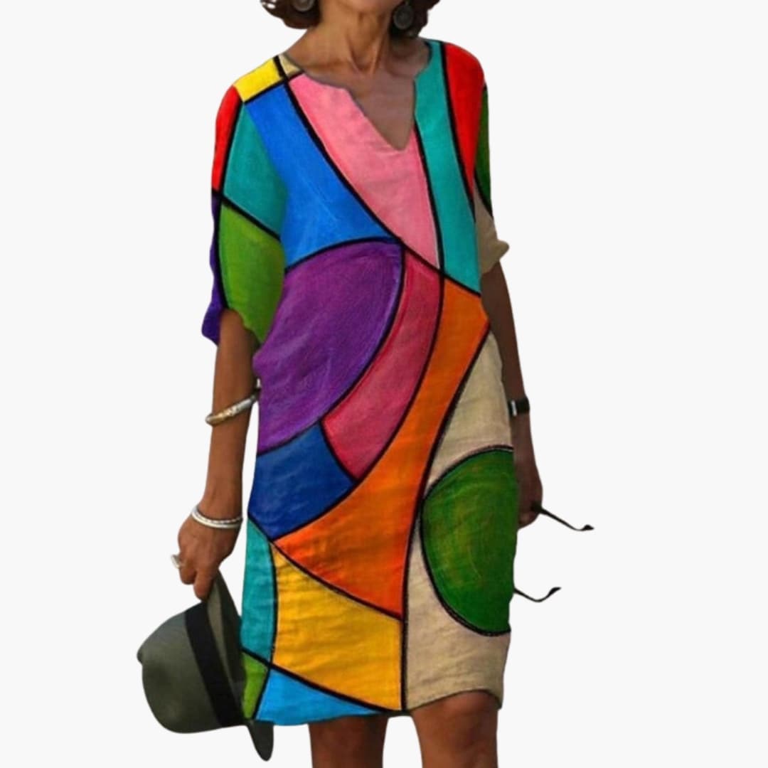 Women's Floral Dress – Round Neck Short Sleeve Garden Party Style