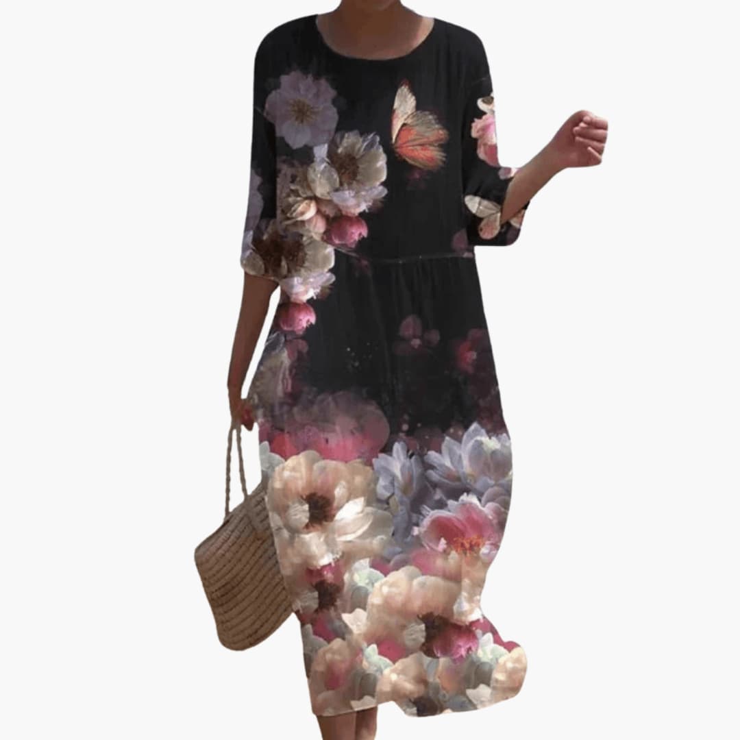 Women's Floral Dress – V-Neckline Garden Print Breezy Feminine Design