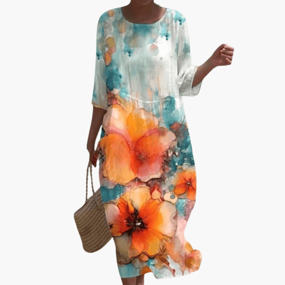 Women's Floral Dress – V-Neckline Garden Print Breezy Feminine Design