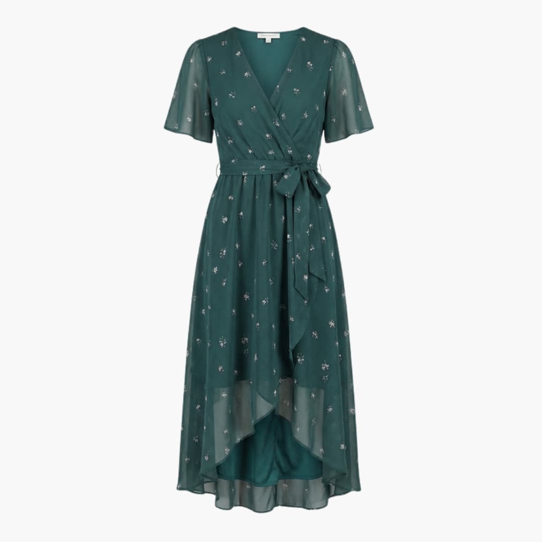 Women's Floral Midi Dress – Round Neck Short Sleeve Everyday Style