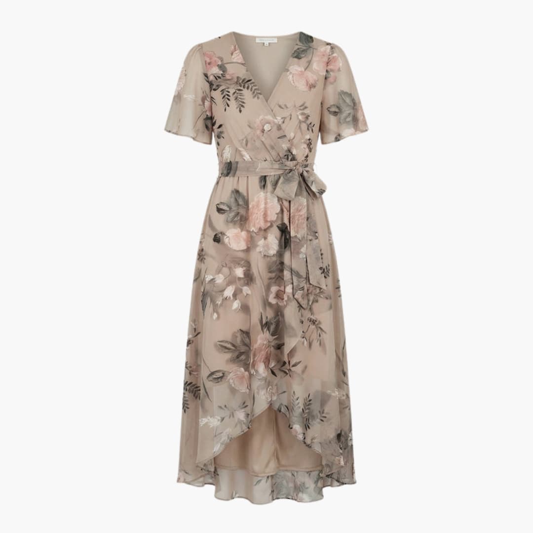 Women's Floral Midi Dress – Round Neck Short Sleeve Everyday Style