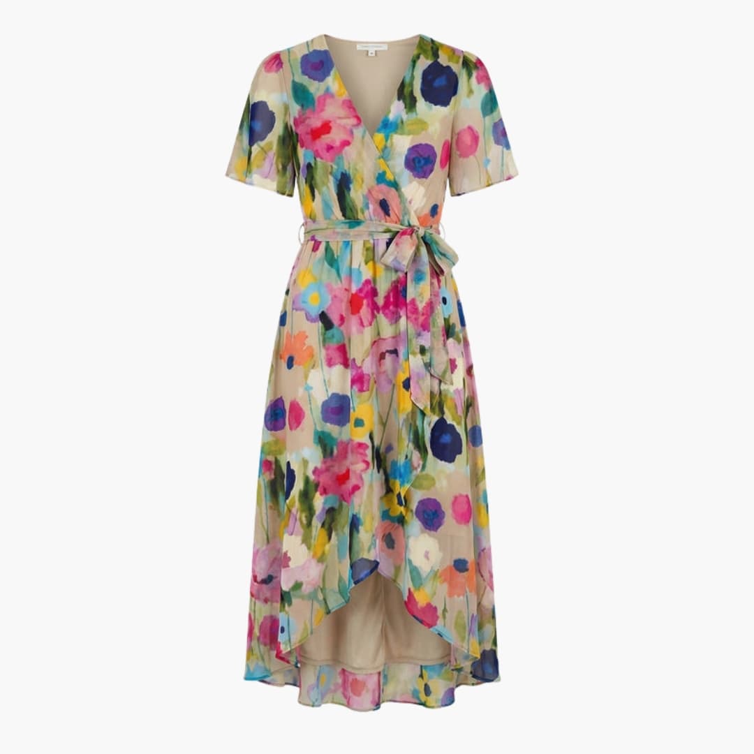 Women's Floral Midi Dress – Round Neck Short Sleeve Everyday Style