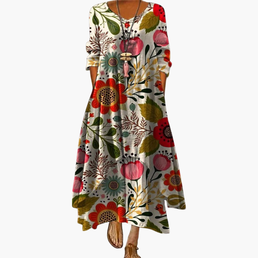 Women's Long Sleeve Pocket Dress – Round Neck Comfortable Everyday Style