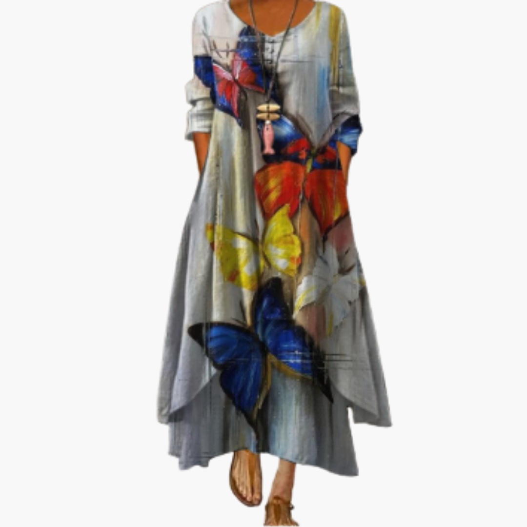 Women's Long Sleeve Pocket Dress – Round Neck Comfortable Everyday Style