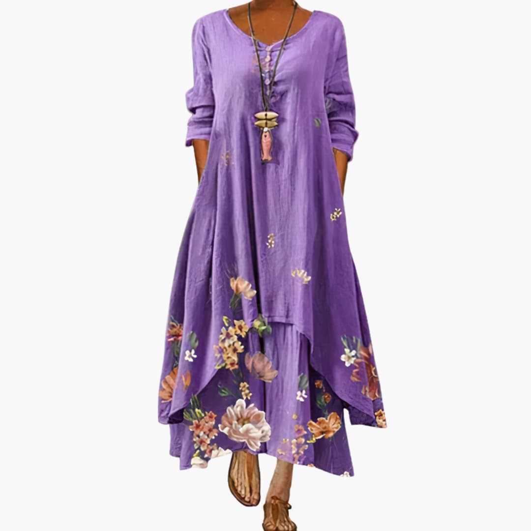 Women's Long Sleeve Pocket Dress – Round Neck Comfortable Everyday Style