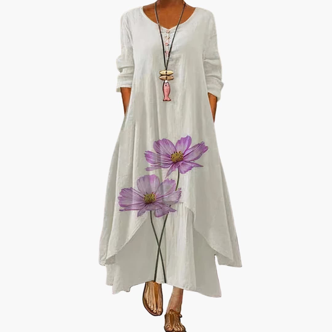 Women's Long Sleeve Pocket Dress – Round Neck Comfortable Everyday Style