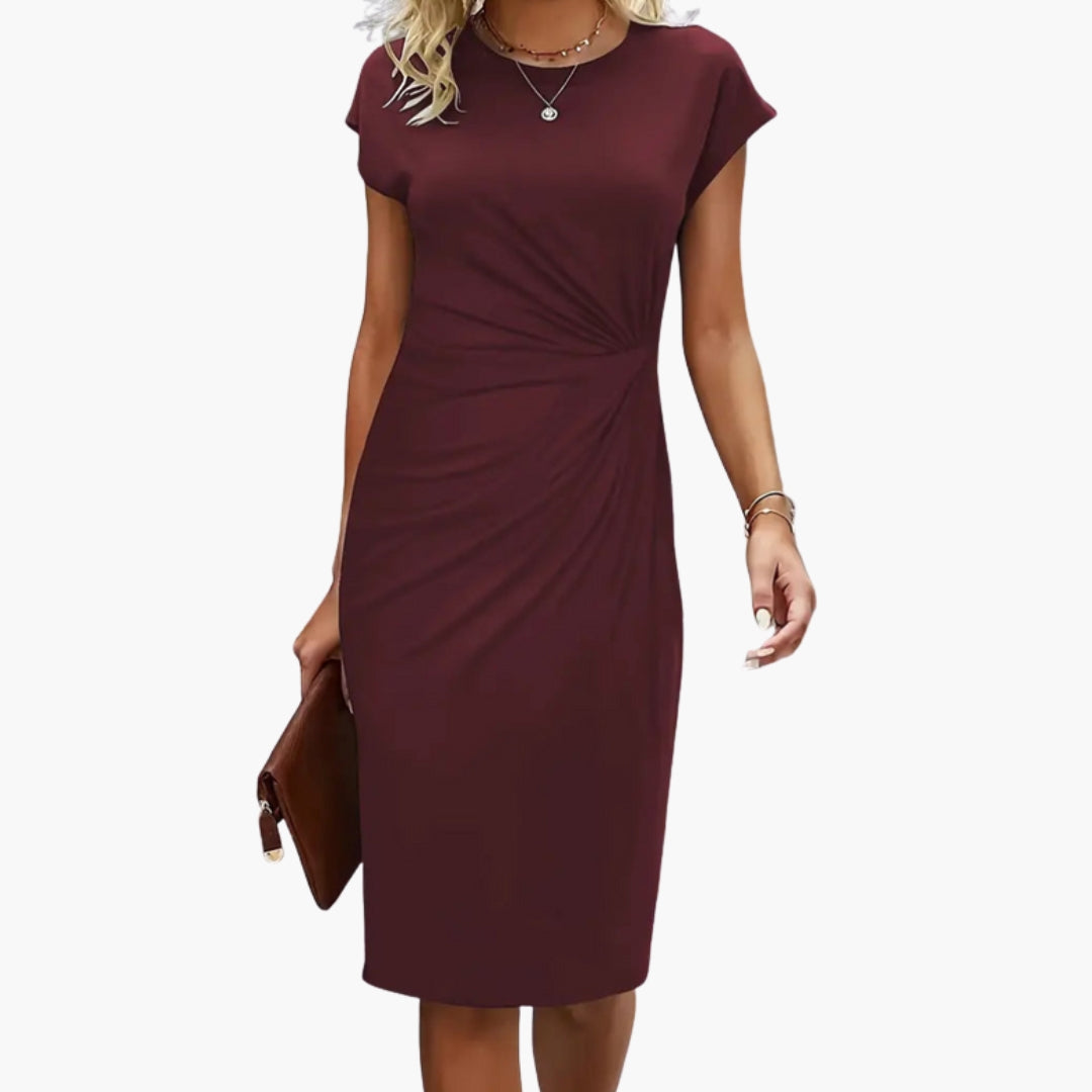 Women's Round Neck Midi Dress – Waist Seam Flattering Everyday Style
