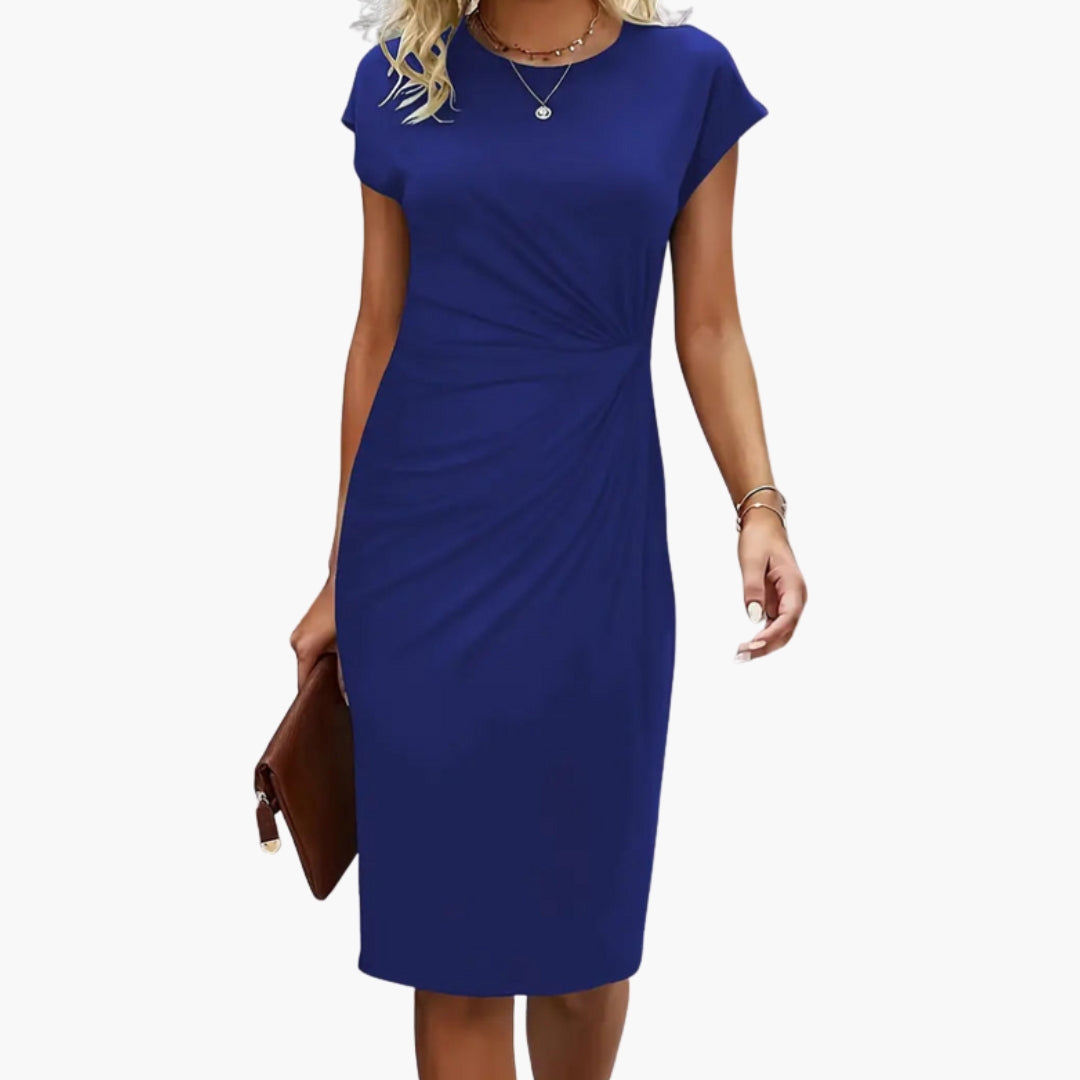 Women's Round Neck Midi Dress – Waist Seam Flattering Everyday Style