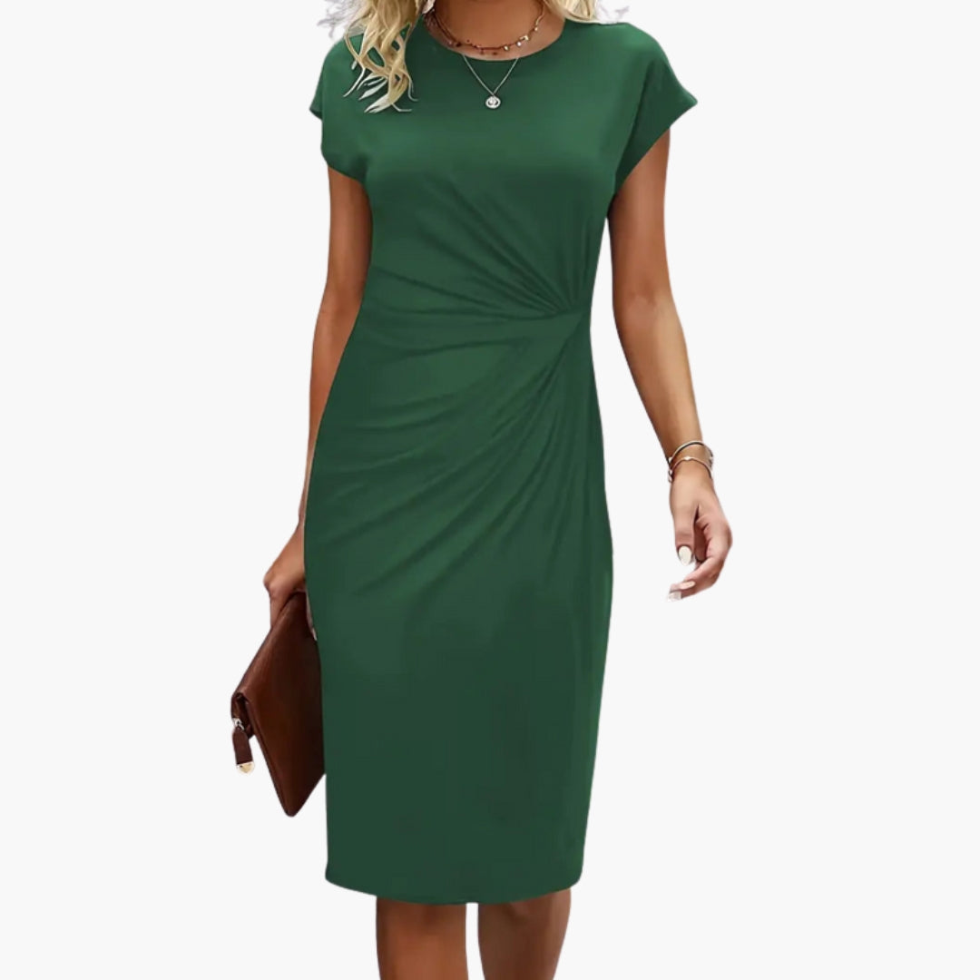Women's Round Neck Midi Dress – Waist Seam Flattering Everyday Style