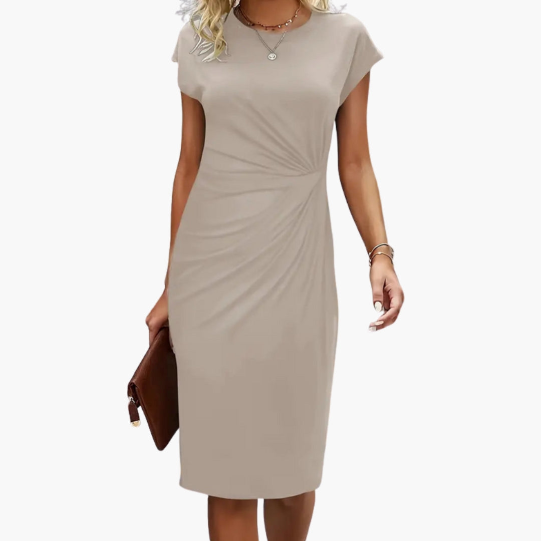 Women's Round Neck Midi Dress – Waist Seam Flattering Everyday Style