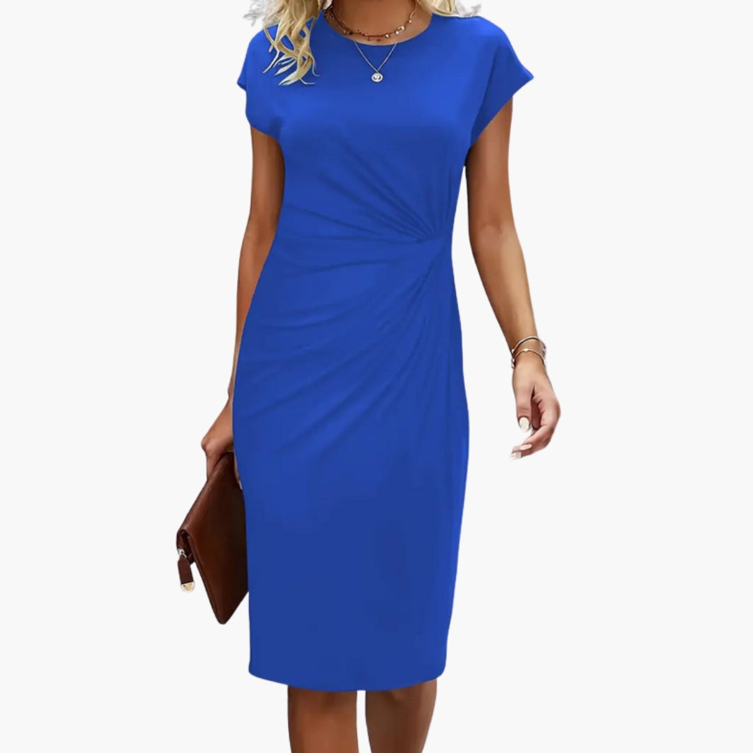 Women's Round Neck Midi Dress – Waist Seam Flattering Everyday Style