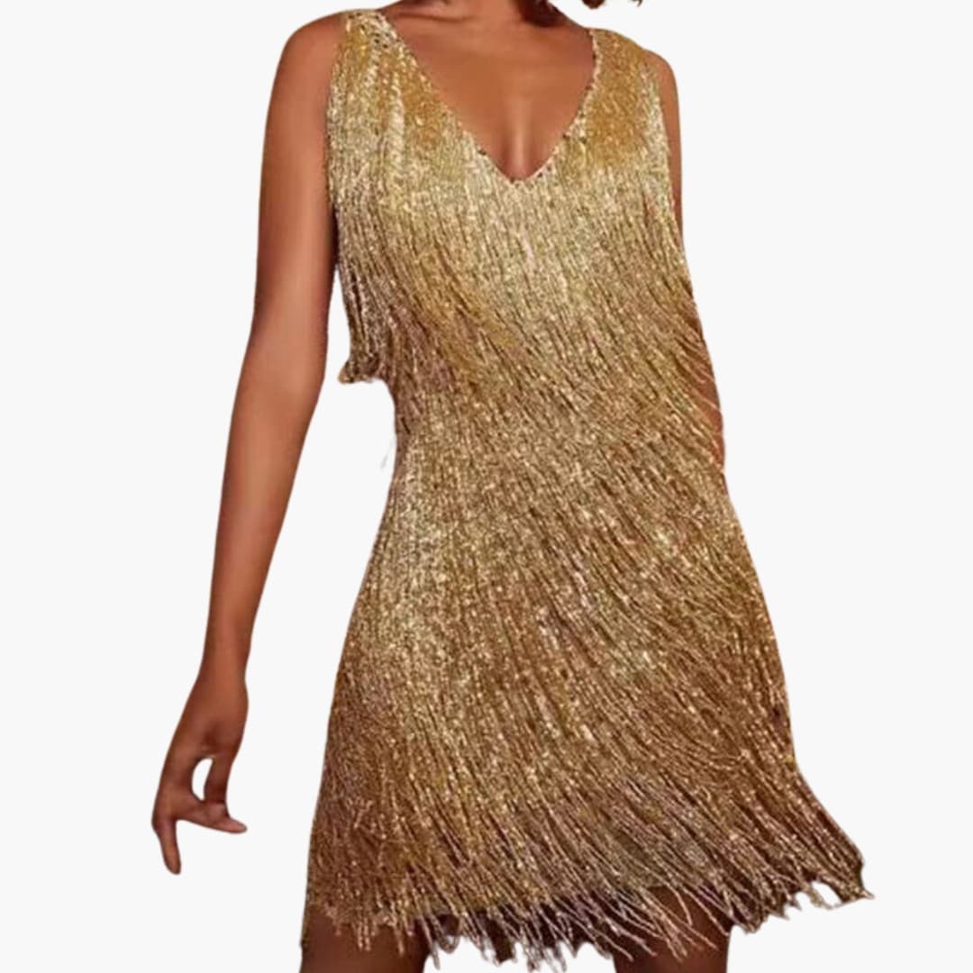 Women's Mini Dress – V-Neck Tassel Detail Playful Boho-Chic Style