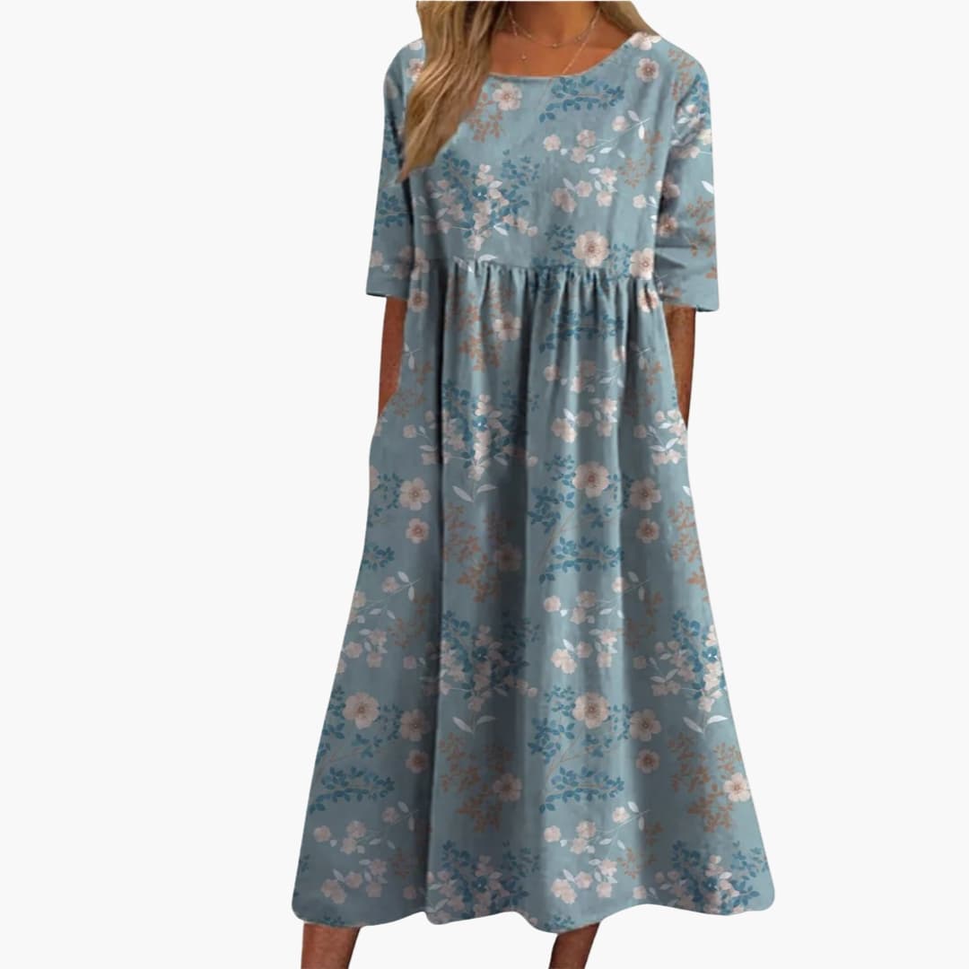 Women's Printed Midi Dress – Short Sleeve Loose Fit Summer Style