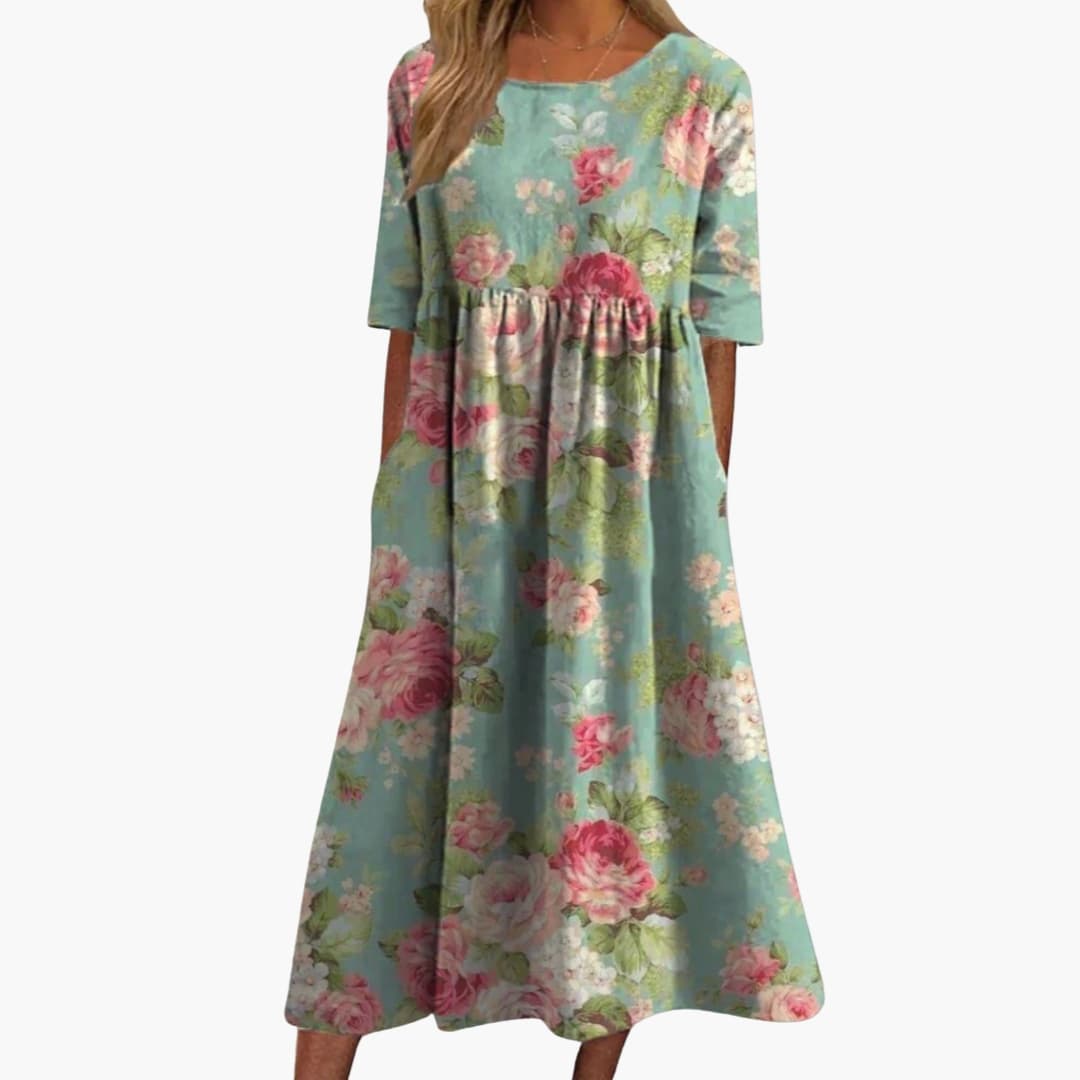 Women's Printed Midi Dress – Short Sleeve Loose Fit Summer Style