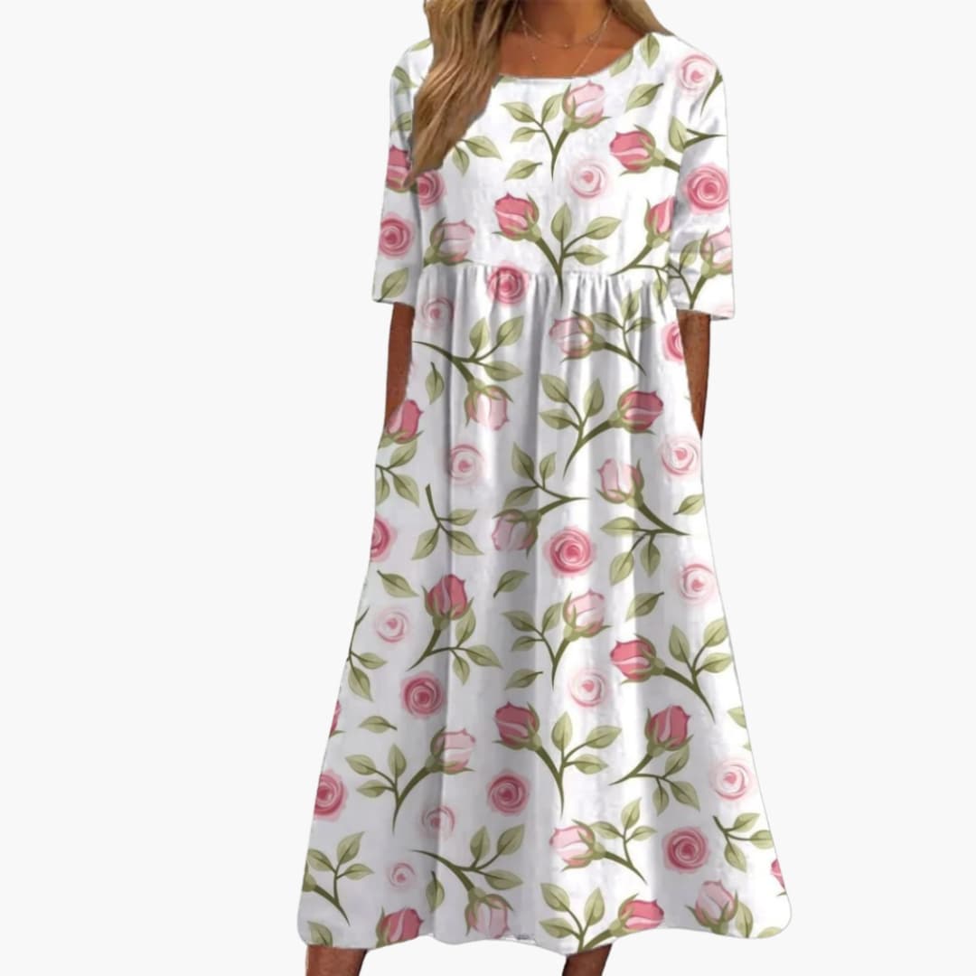 Women's Printed Midi Dress – Short Sleeve Loose Fit Summer Style