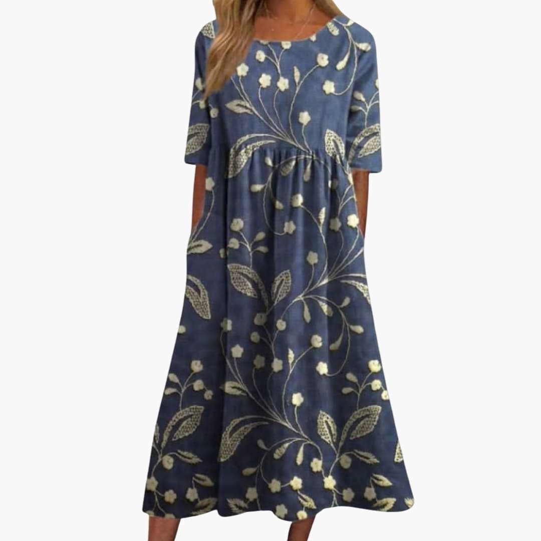 Women's Printed Midi Dress – Short Sleeve Loose Fit Summer Style