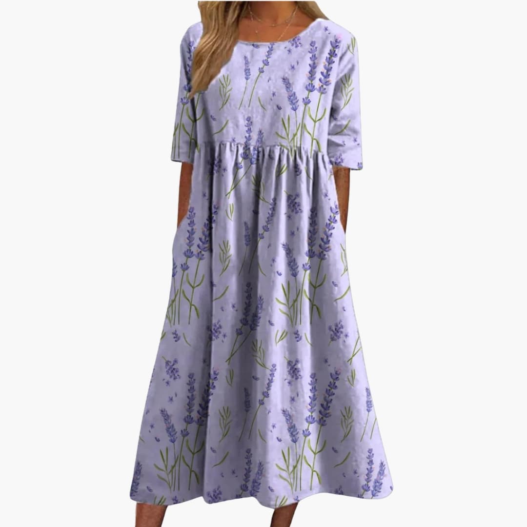 Women's Printed Midi Dress – Short Sleeve Loose Fit Summer Style