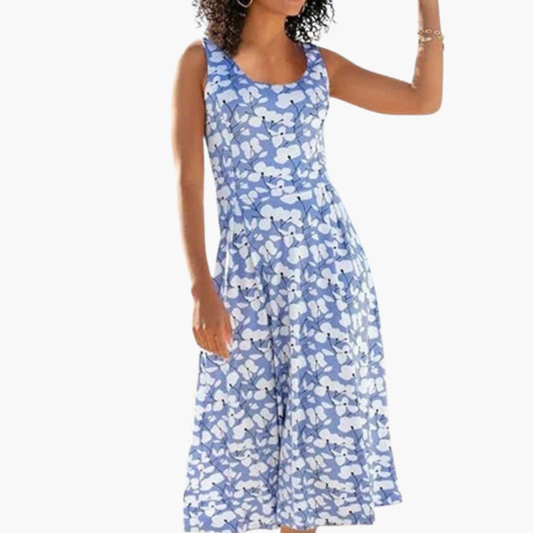 Women's Round Neck Floral Dress – Vibrant Print Comfortable Casual Wear