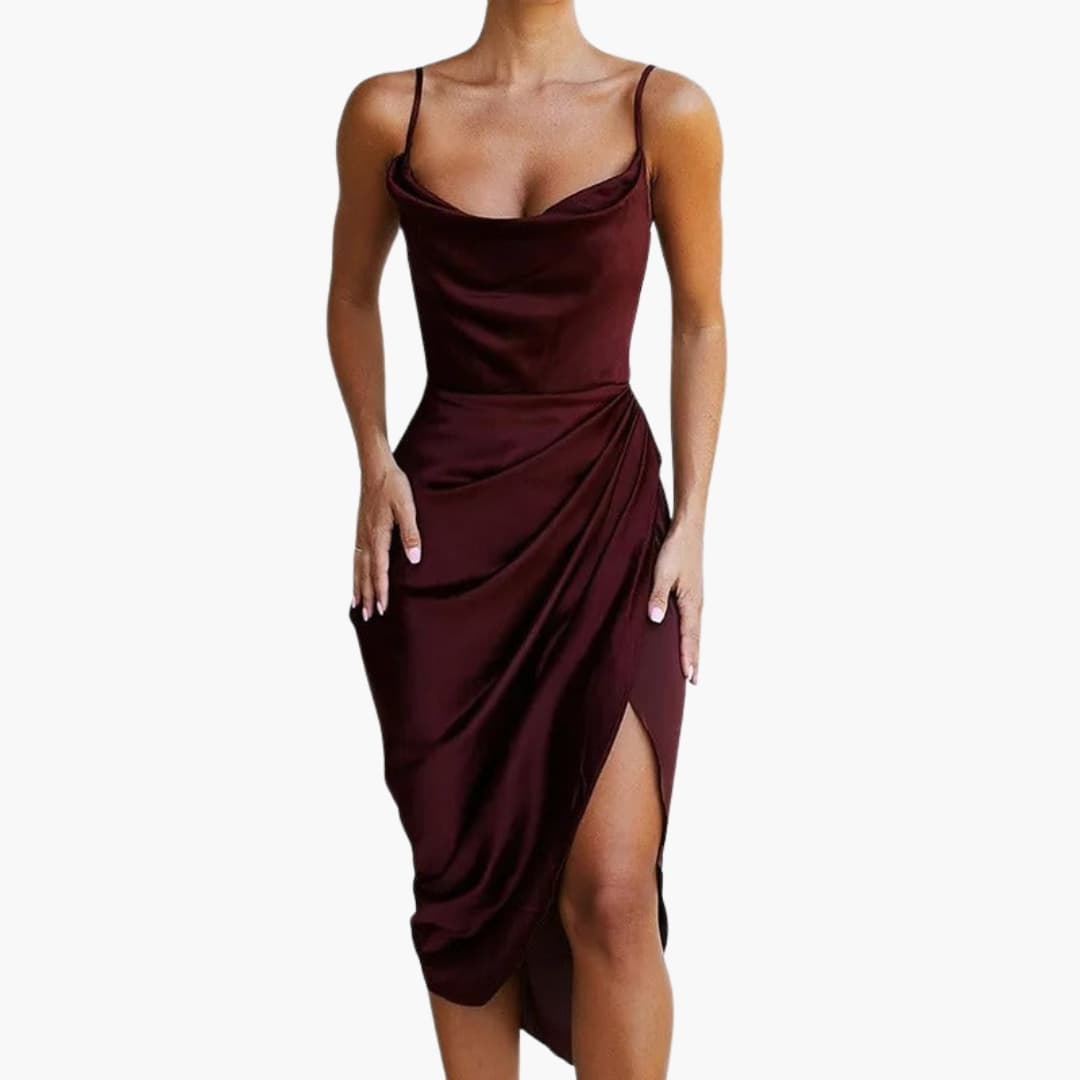 Women's Satin Dress – Thin Straps Ruffled Hem Elegant Evening Style