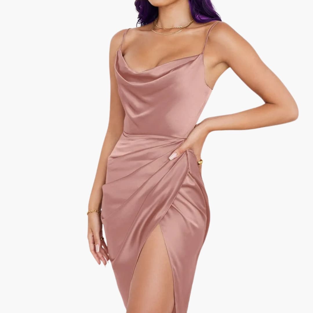 Women's Satin Dress – Thin Straps Ruffled Hem Elegant Evening Style